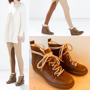 Zara Suede & Faux Fur Hidden Wedge Boots